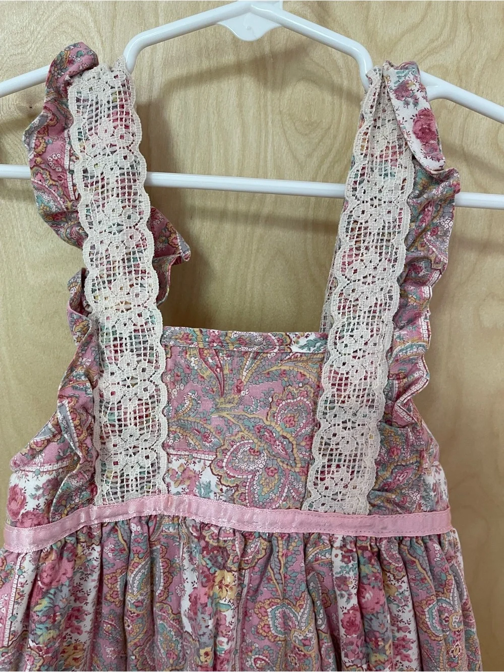 Vintage Handmade Pink Paisley Lace-Trim Sundress